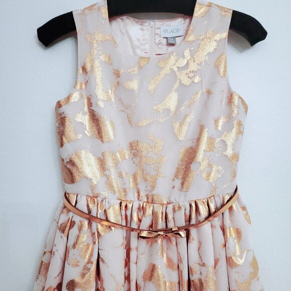The Children's Place Rose Dust Metallic Blush Pink Girl's Belted Dress Size 14 - Picture 3 of 15